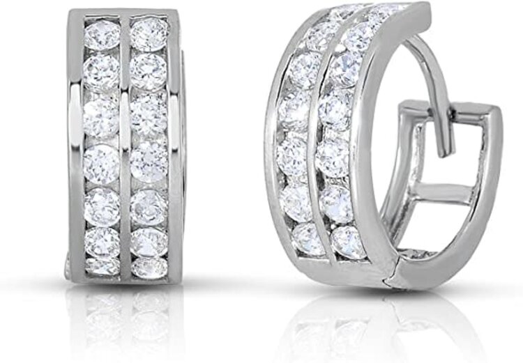 30135 14K WHITE GOLD 2 ROW CHANNEL SET CUBIC ZIRCONIA 14MM HUGGIES