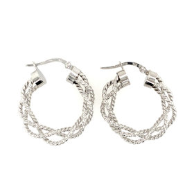 32386 14K WHITE GOLD  TWISTED BRAIDED 4.5MM 1" HOOPS