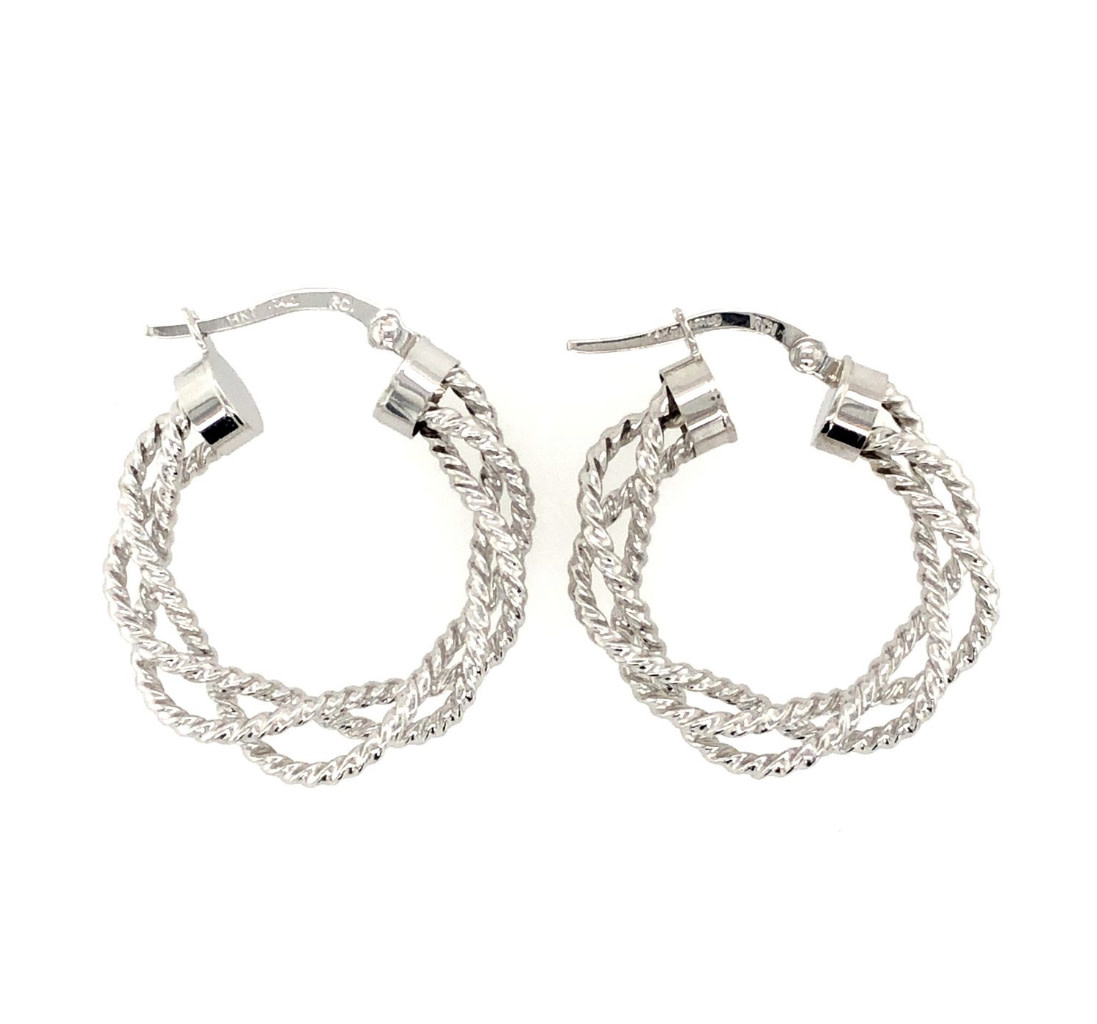 32386 14K WHITE GOLD TWISTED BRAIDED HOOPS