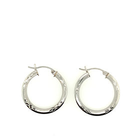 31174 14K 3.5MM 1" WHITE GOLD SQUARED FLOWER DIAMOND CUT DESIGN HOOPS