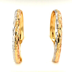 30474 14K TRI COLOR FLAT DIAMOND CUT LARGE HOOPS 4MM 1.70''