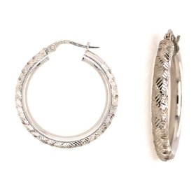 30622 14K WHITE GOLD 3MM 1" DIAMOND CUT HOOPS