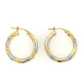 32434 14K 2 TONE DIAMOND CUT .75'' HOOPS