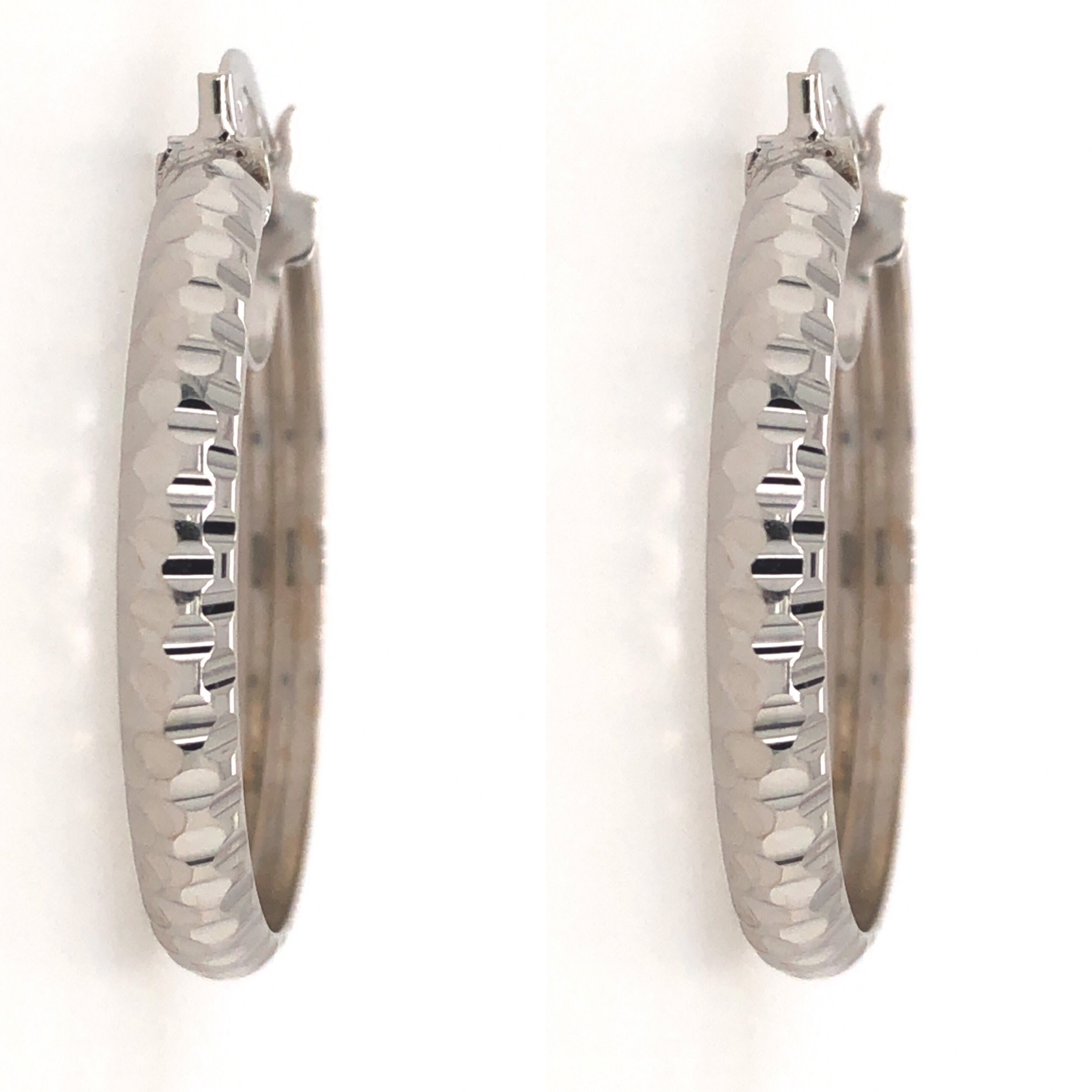 31912 14K WHITE GOLD 1" HALF TUBE HALF MOON CUT HOOPS