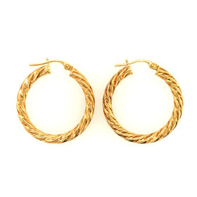 31383 14K YELLOW GOLD 3MM 1" TWISTED DIAMOND CUT HOOPS