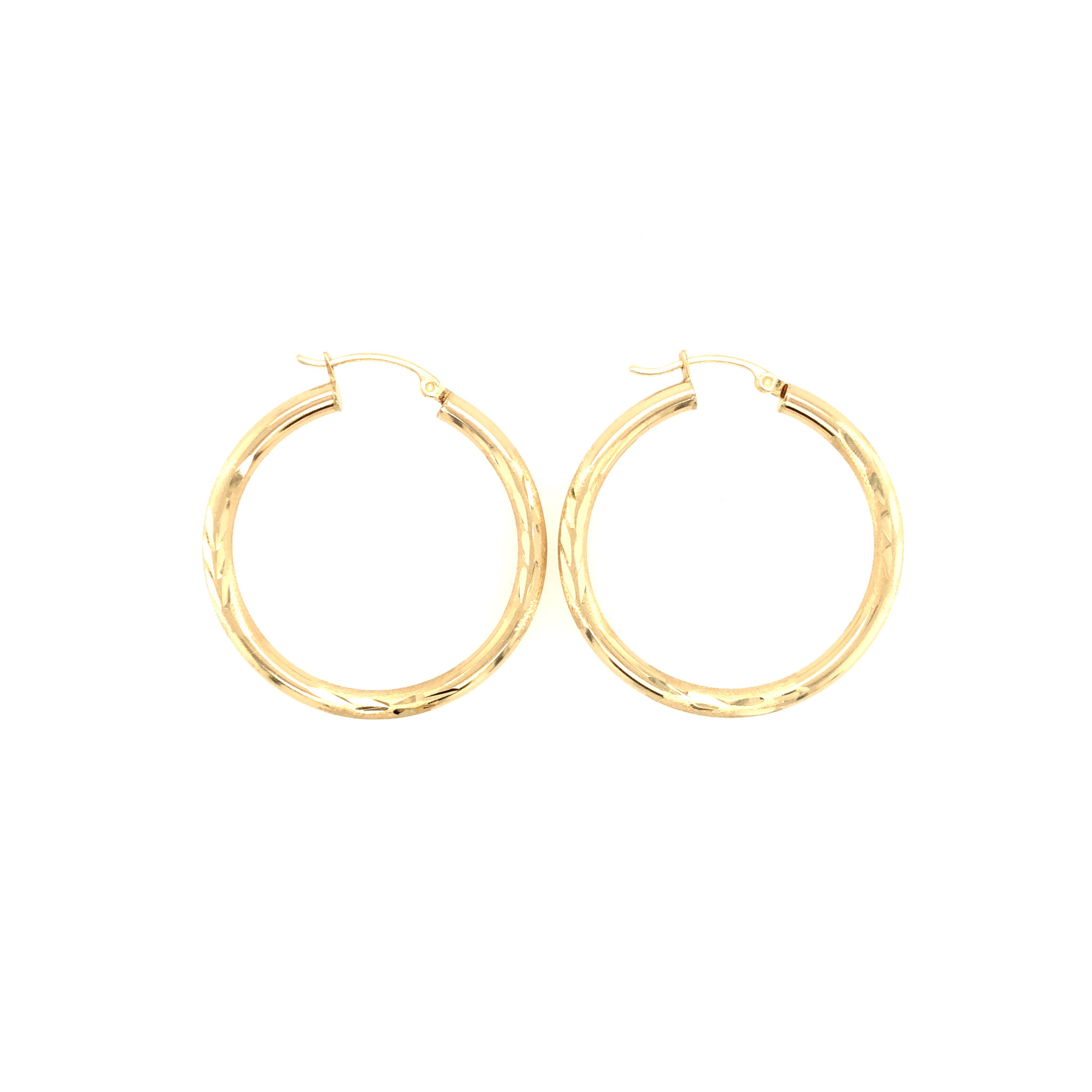 31686 14K YELLOW GOLD MATTE FINISH FLORAL DESIGN 1.5" HOOPS