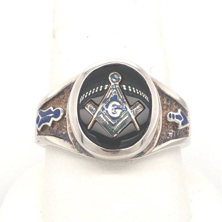 45115 STERLING SILVER OVAL BLACK ONYX GOLD CENTER MASON RING