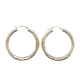 31248 14K WHITE GOLD 3MM 1" MATTE DIAMOND CUT HOOPS