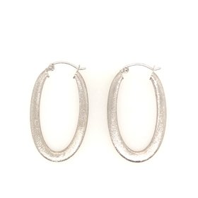 30119 14K WHITE GOLD BRUSHED FINISH OVAL HOOPS 3MM 1.25''