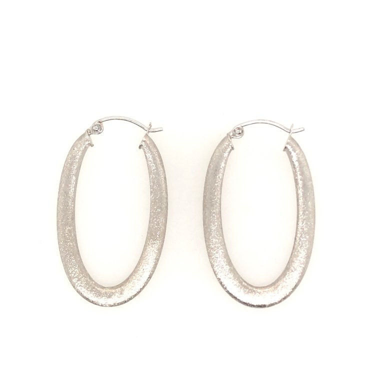 30119 14K WHITE GOLD BRUSHED FINISH OVAL HOOPS 1.25''