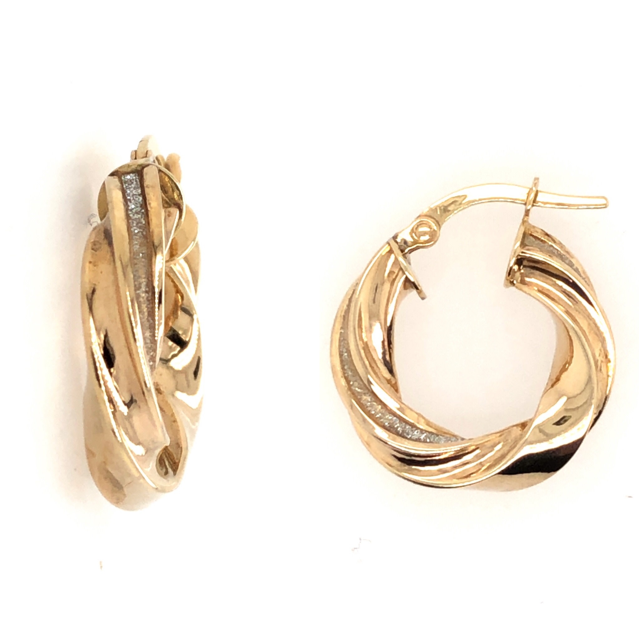 31397 14K YELLOW GOLD TWISTED GLITTER HOOPS .75''