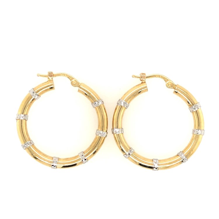 32433 14K TWO TONE DIAMOND CUT BARS 1'' HOOPS