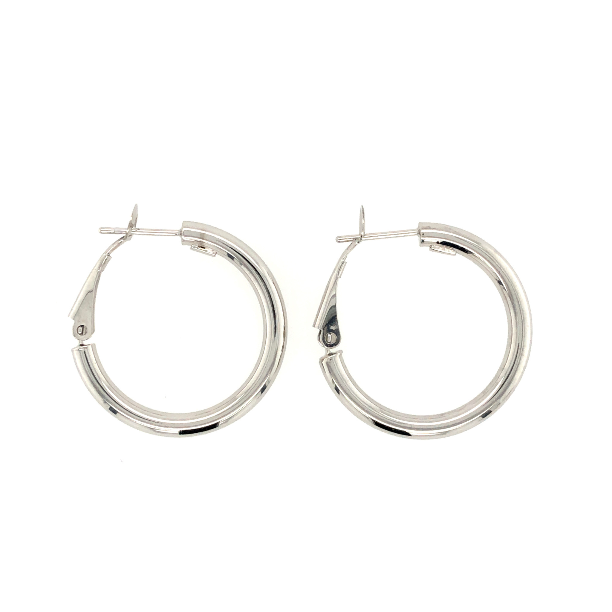 32429 14K WHITE GOLD HIGH POLISH OMEGA CLASP 1'' HOOPS