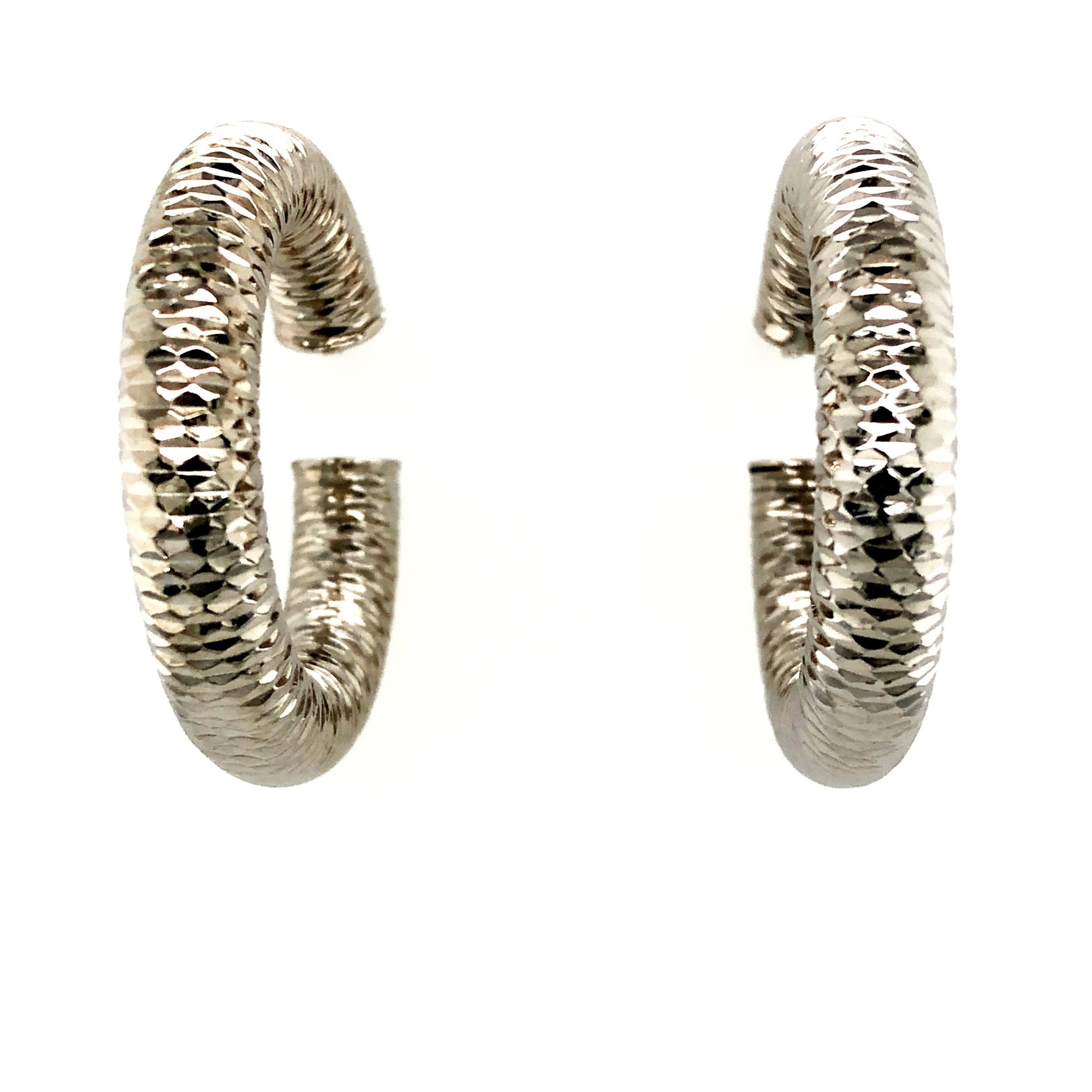 31646 14K WHITE GOLD DIAMOND CUT 1.25'' 5MM TUBE HOOPS