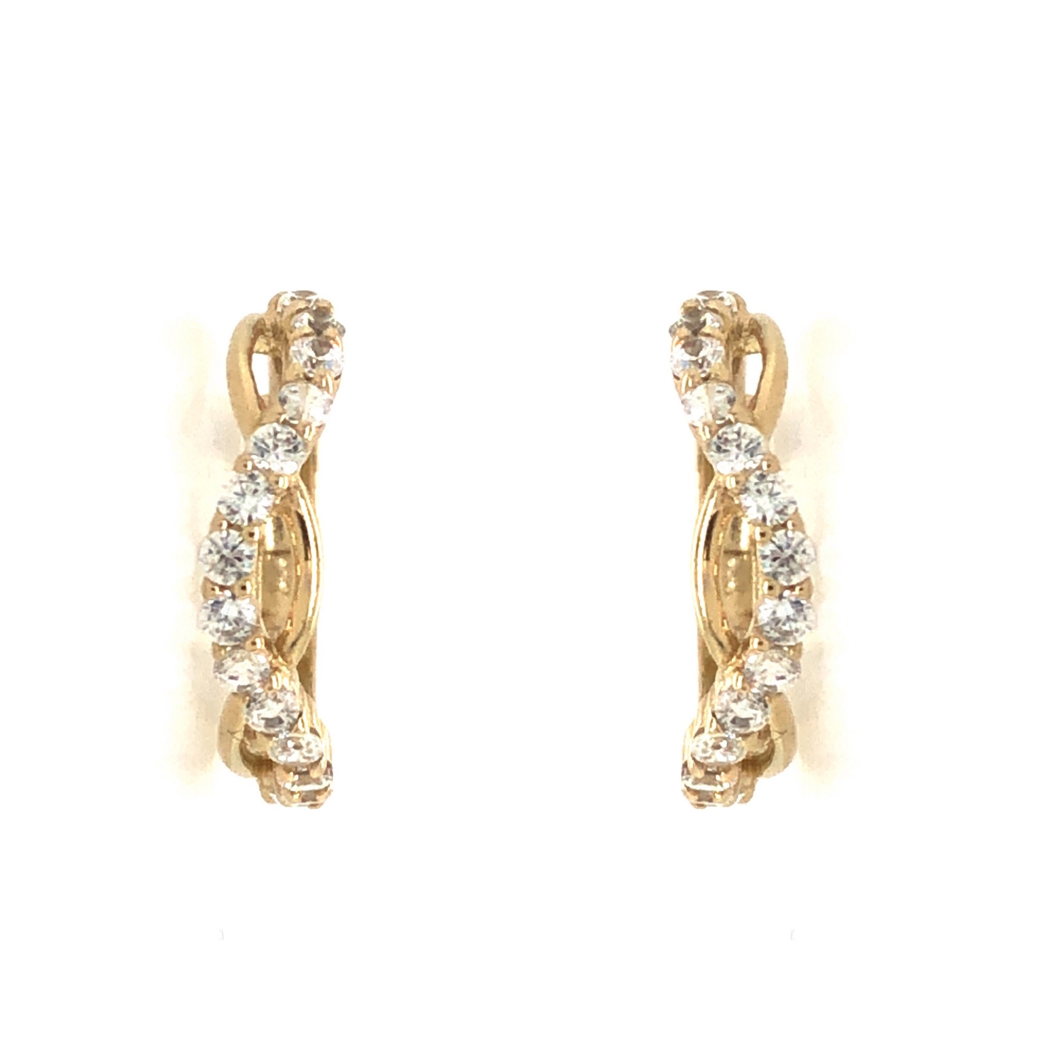 30267 14K YELLOW GOLD CUBIC ZIRCONIA WAVY INFINITY 14MM HUGGIES