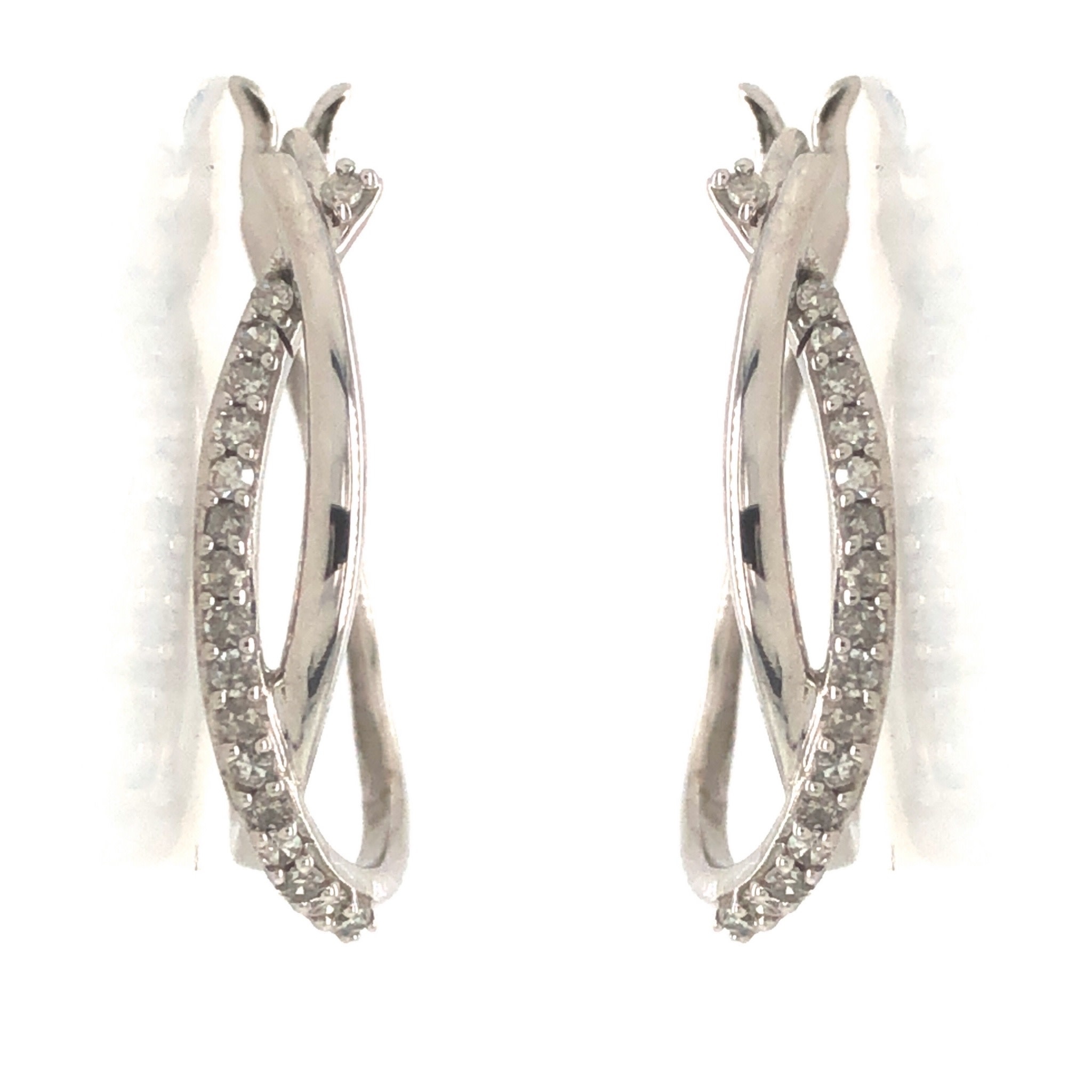 30192 10K WHITE GOLD .12 TCW DIAMOND OVAL SHAPE DOUBLE TWISTED HOOPS
