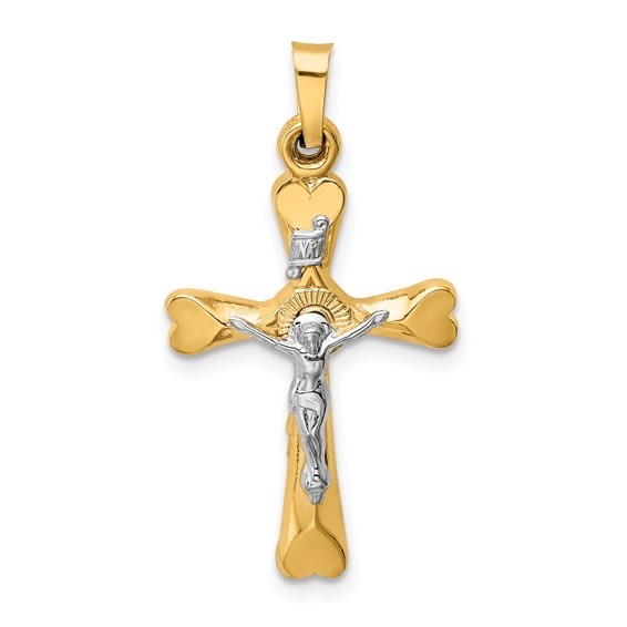 77862 14K 2 TONE HEART EDGE CRUCIFIX