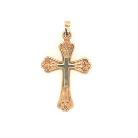 77301 14K 2 TONE GOLD FLORAL DESIGN EDGE HIGH POLISHED PLAIN CROSS CENTER CROSS CHARM