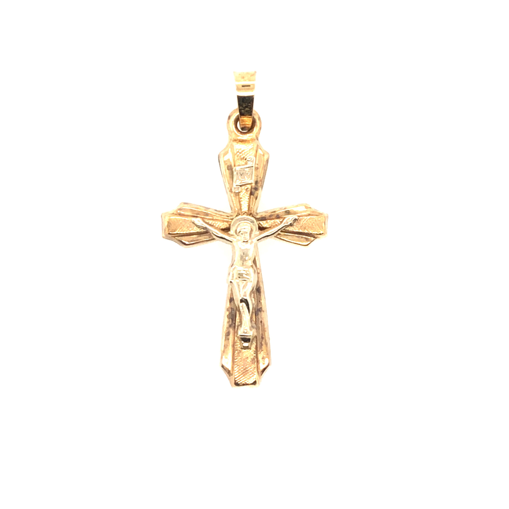 71046 14K YELLOW GOLD ROUNDED EDGE MATTED CENTER CROSS