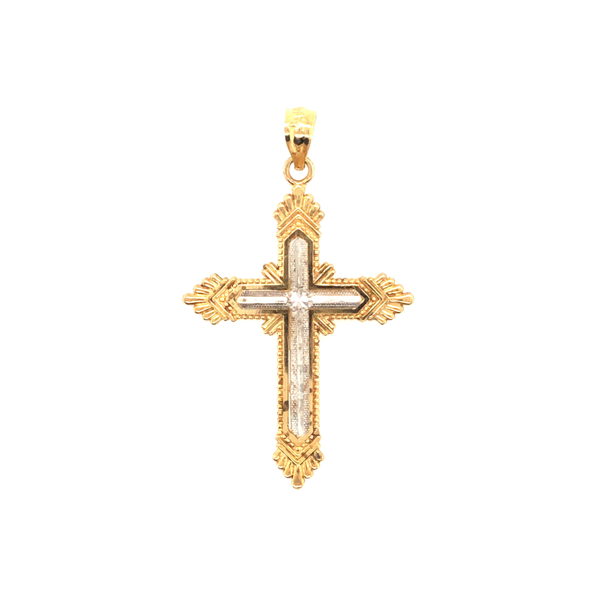 77708 14K 2 TONE DOUBLE PLATED ANTIQUE MILGRAIN DESIGN CROSS