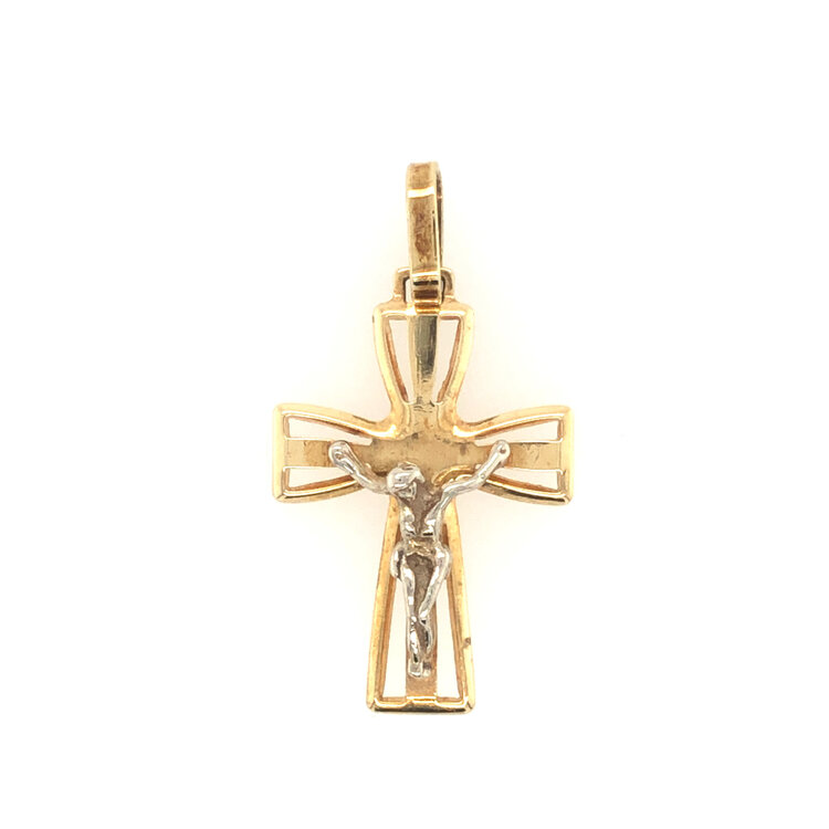 77178 14K TWO TONE FLARED CUT OUT CRUCIFIX