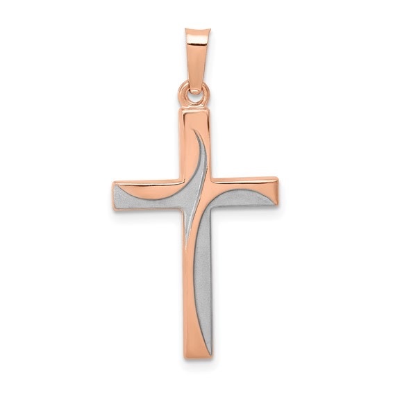 77803 14K 2 TONE ROSE AND WHITE GOLD SWIRL DESIGN CROSS