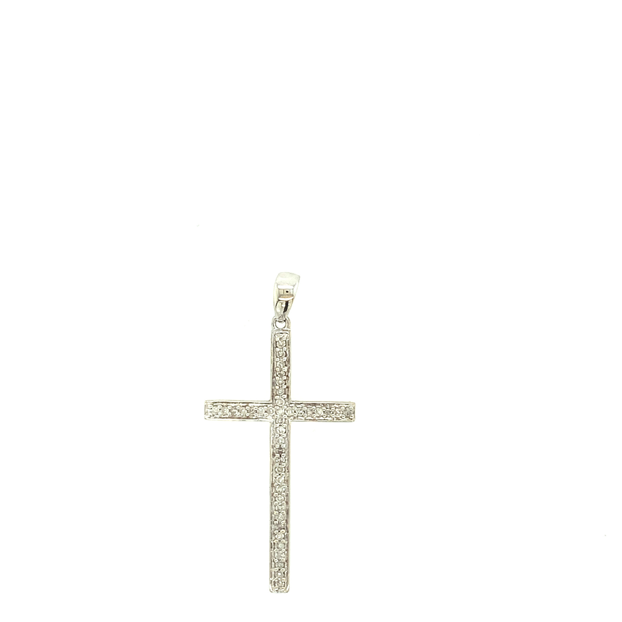77022 14K WHITE GOLD BEAD SET SIMPLE .10TCW DIAMOND CROSS