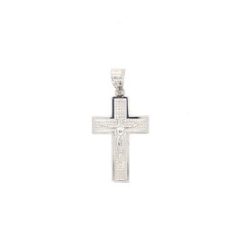 77149 14K WHITE GOLD DOUBLE PLATED TEXTURED CRUCIFIX