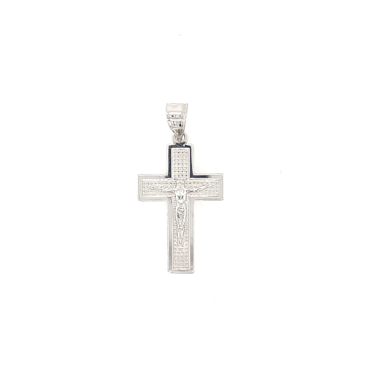 77149 14K WHITE GOLD DOUBLE PLATED TEXTURED CRUCIFIX