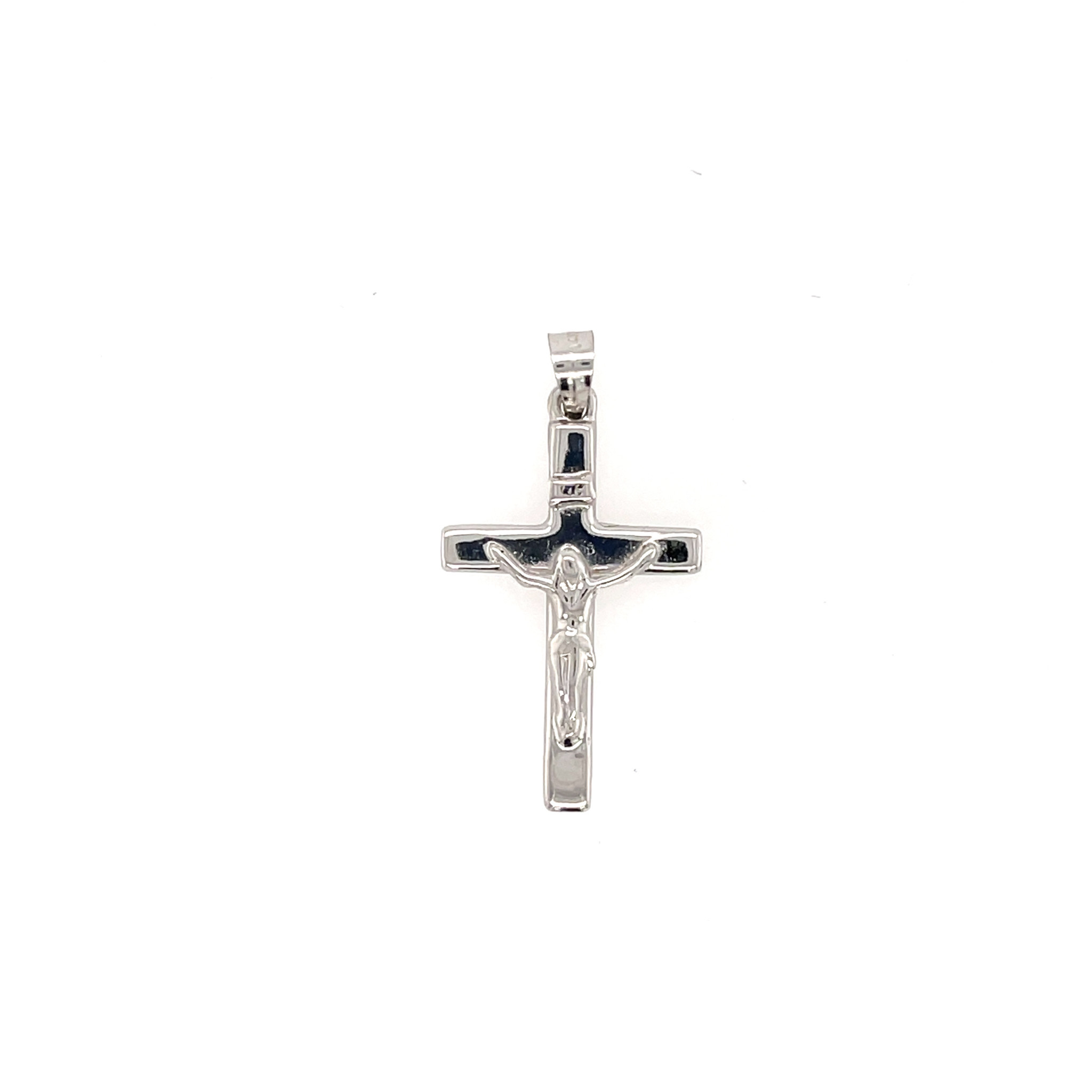 77281 14K WHITE GOLD FLAT SQUARE HIGH POLISH TRADITIONAL CRUCIFIX