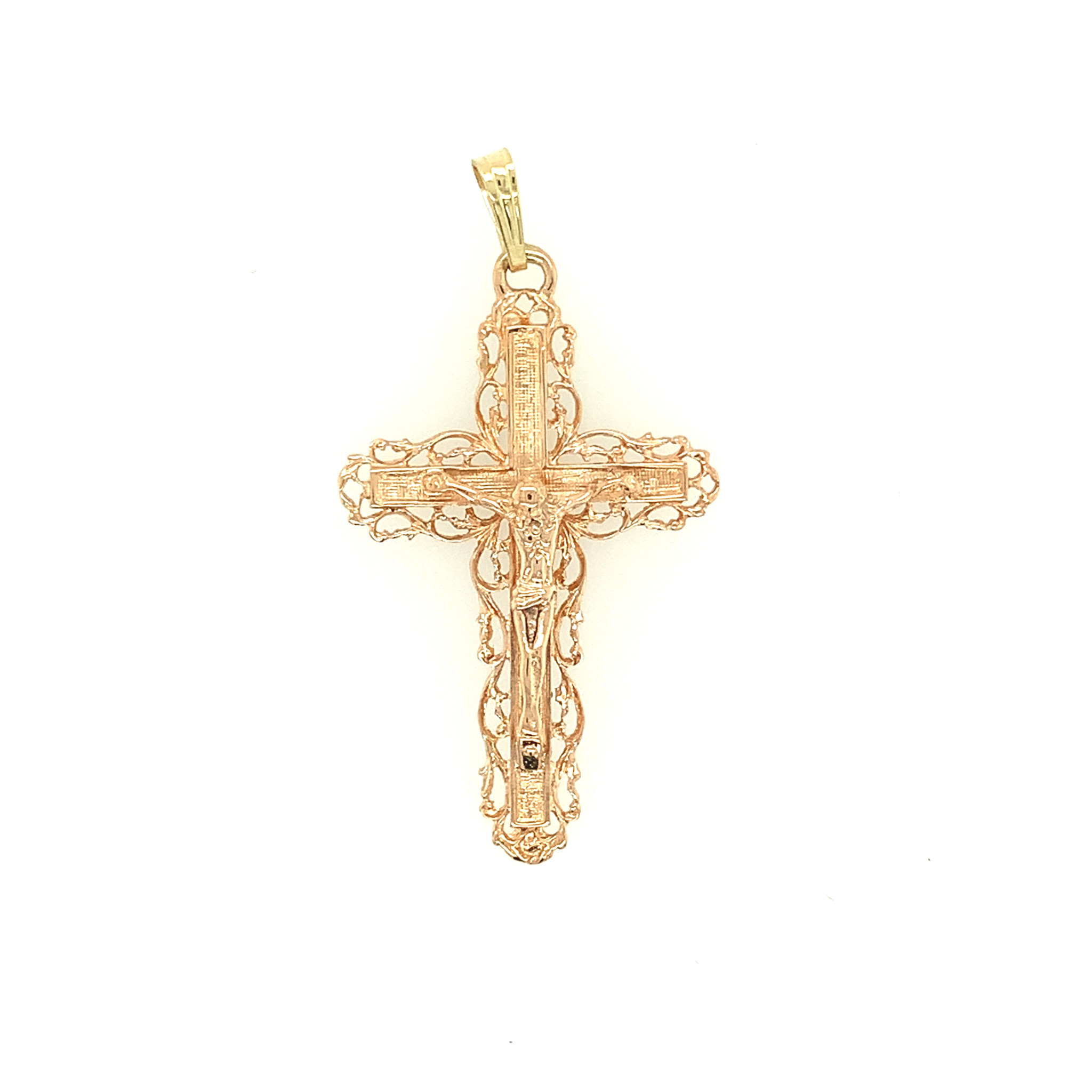 77019 14K ROSE GOLD FILIGREE EDGE CRUCIFIX