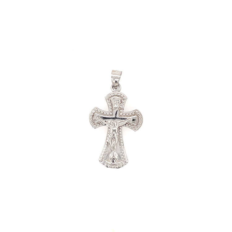 77484 14K WHITE GOLD MILGRAIN EDGE FLARED CRUCIFIX