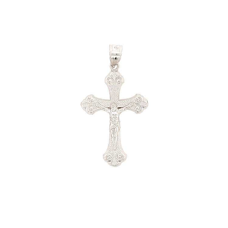 77145 14K WHITE GOLD ANTIQUE STYLE CRUCIFIX