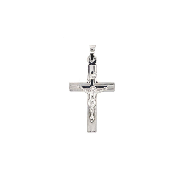 77154 14K WHITE GOLD FLAT RIBBED TEXTURE CRUCIFIX