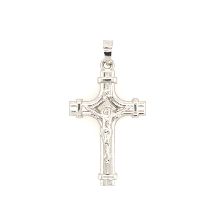 77686 14K WHITE GOLD DOUBLE TUBE DESIGN CRUCIFIX