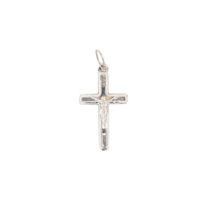 77477 14K WHITE GOLD FLAT EDGED CUBIC ZIRCONIA BAGUETTES CRUCIFIX