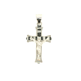 77152 14K WHITE GOLD HIGH POLISH FACETED CENTER CRUCIFIX