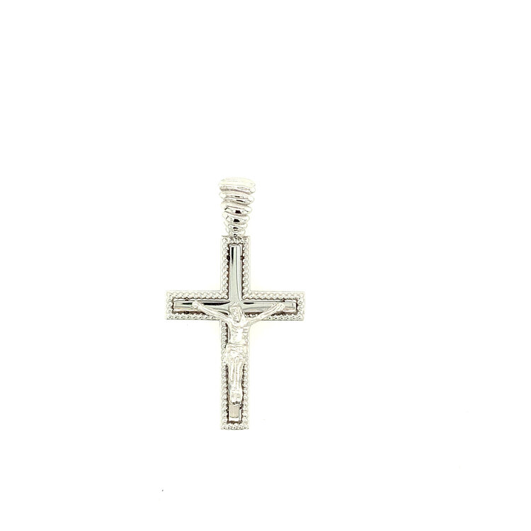 77073  14K WHITE GOLD HIGH POLISH ROPE FINISH EDGE CRUCIFIX