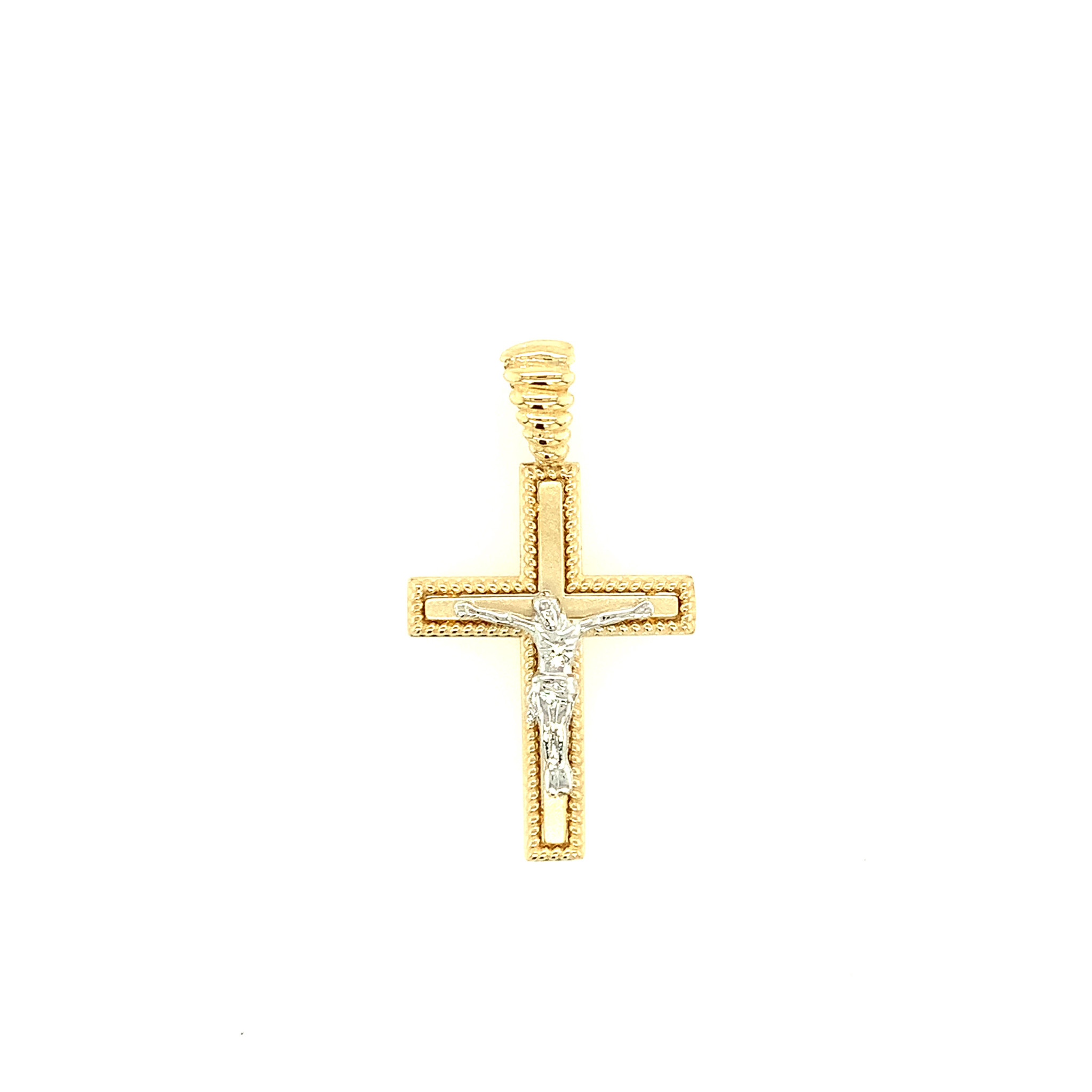 77072 14K YELLOW GOLD TEXTURED MILGRAIN EDGE CRUCIFIX