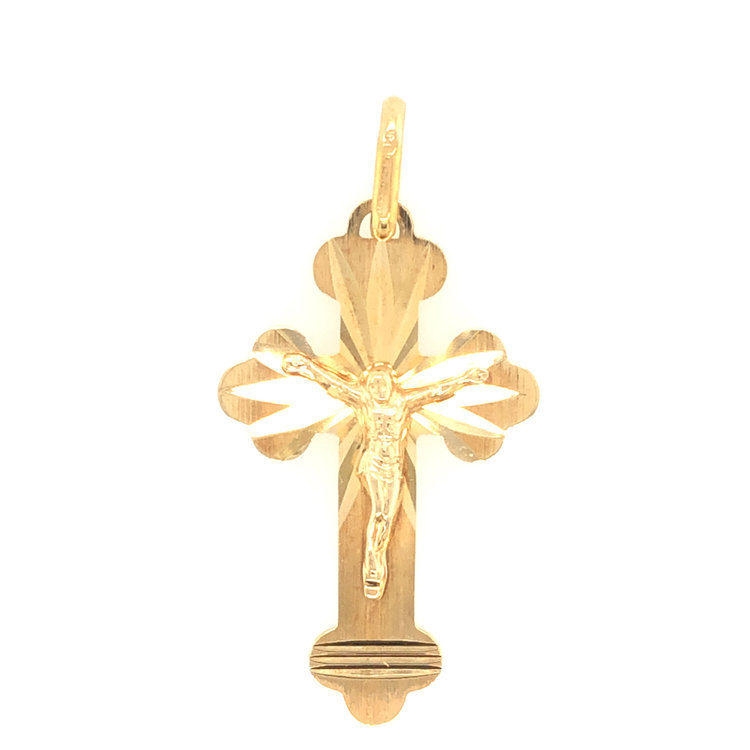 77202 14K YELLOW GOLD SUNBURST CENTER CUT CRUCIFIX