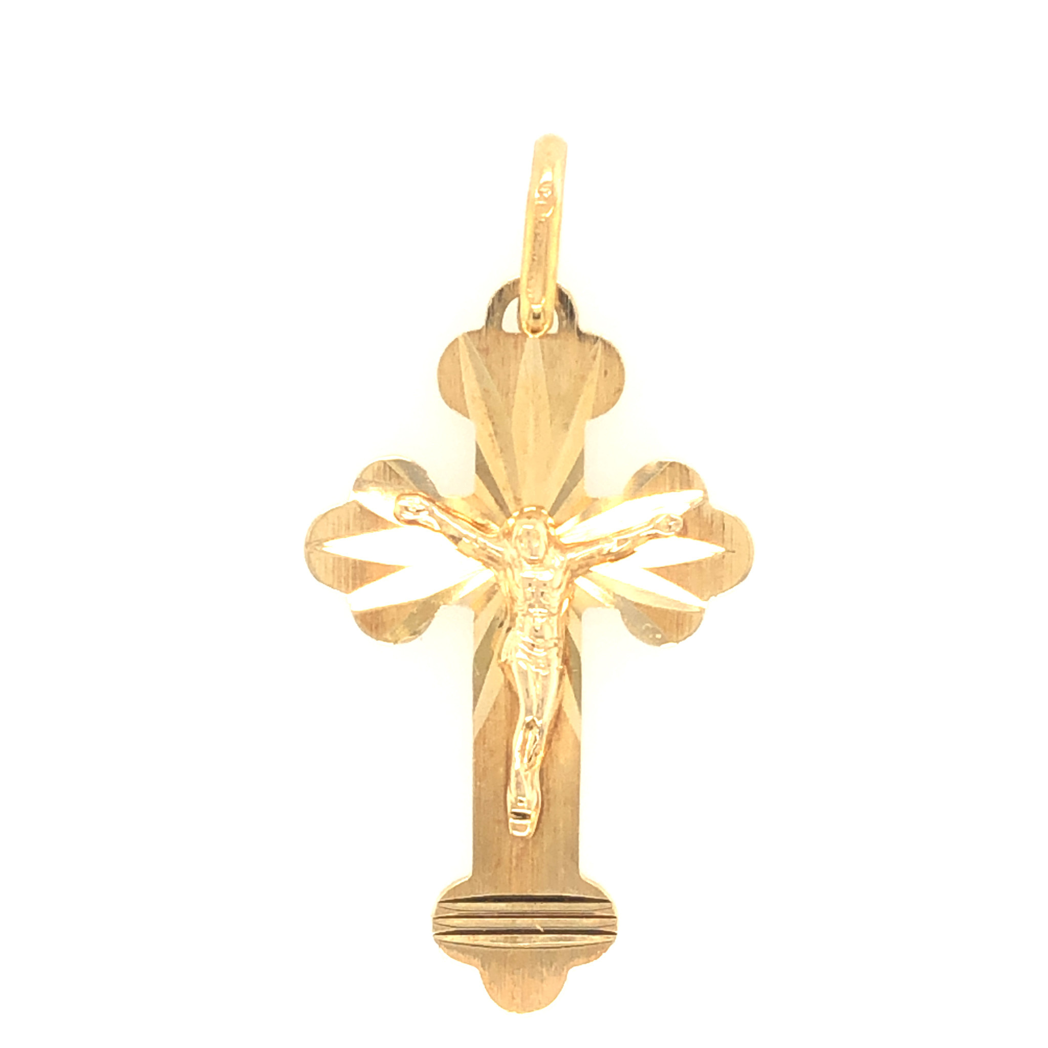 77202 14K YELLOW GOLD DIAMOND CUT CRUCIFIX
