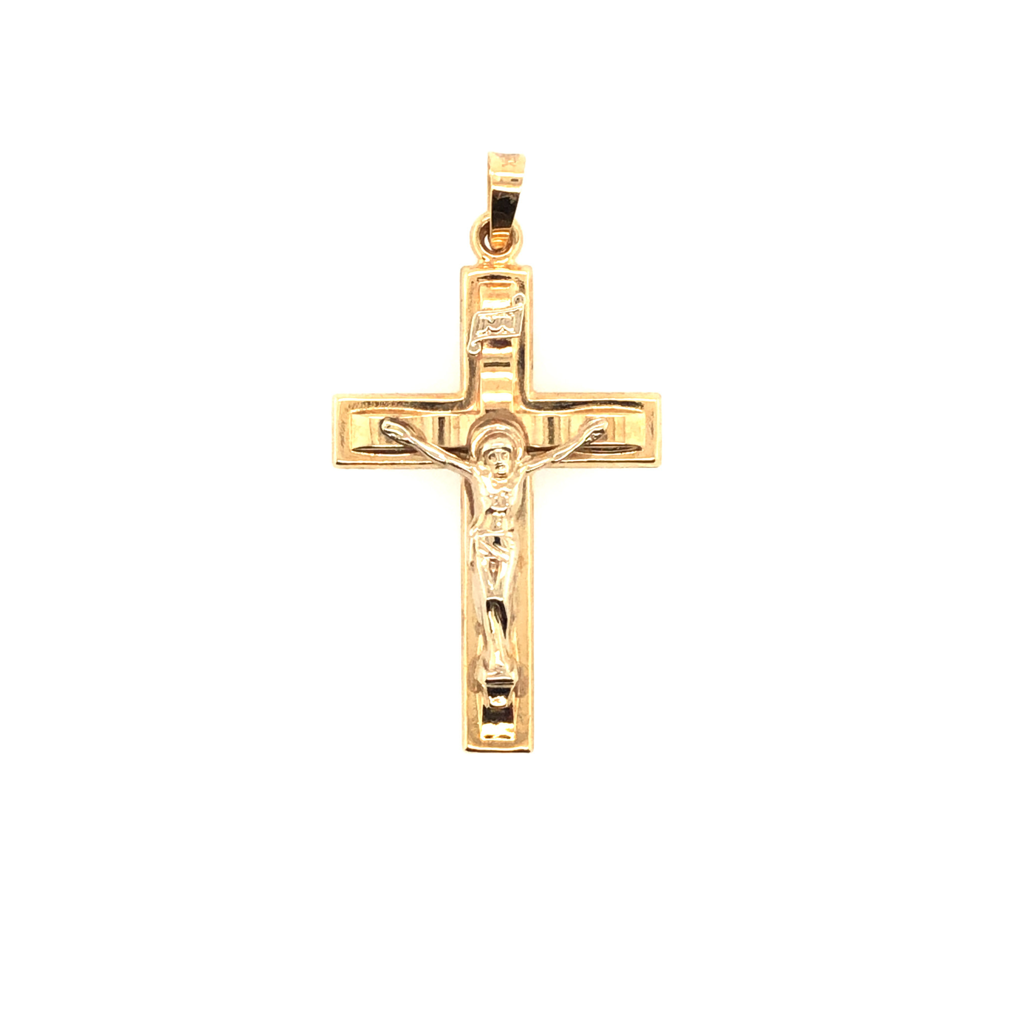 77689 14K 2 TONE FLAT TRADITIONAL CRUCIFIX