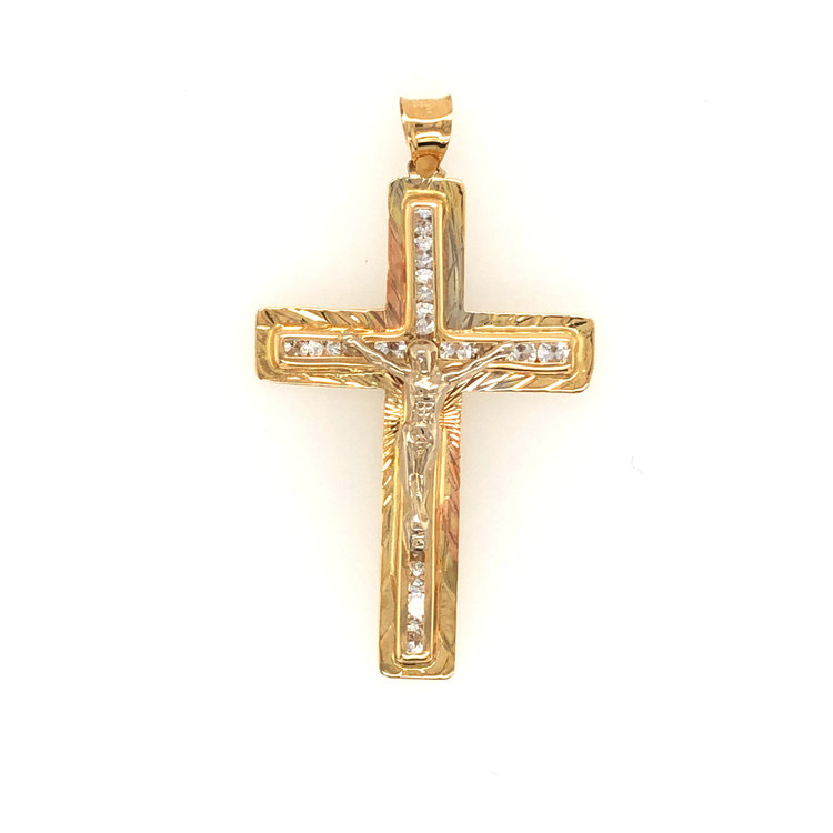 77876 14K TWO TONE CHANNEL SET CUBIC ZIRCONIA CRUCIFIX
