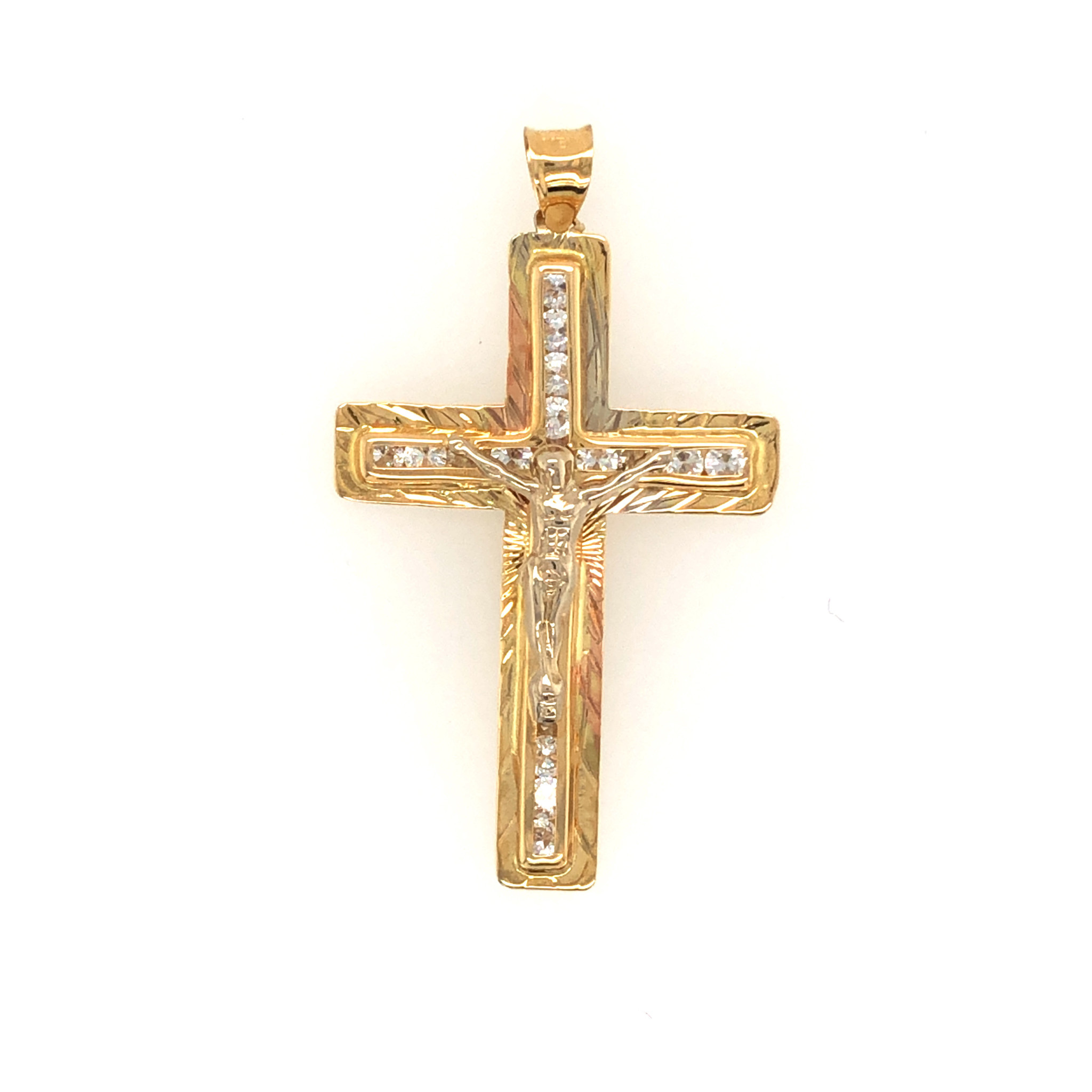 77876 14K 2 TONE CHANNEL SET CUBIC ZIRCONIA CRUCIFIX