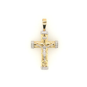 77883 14K TWO TONE 2'' X DESIGN WITH OVAL CAP EDGES CRUCIFIX
