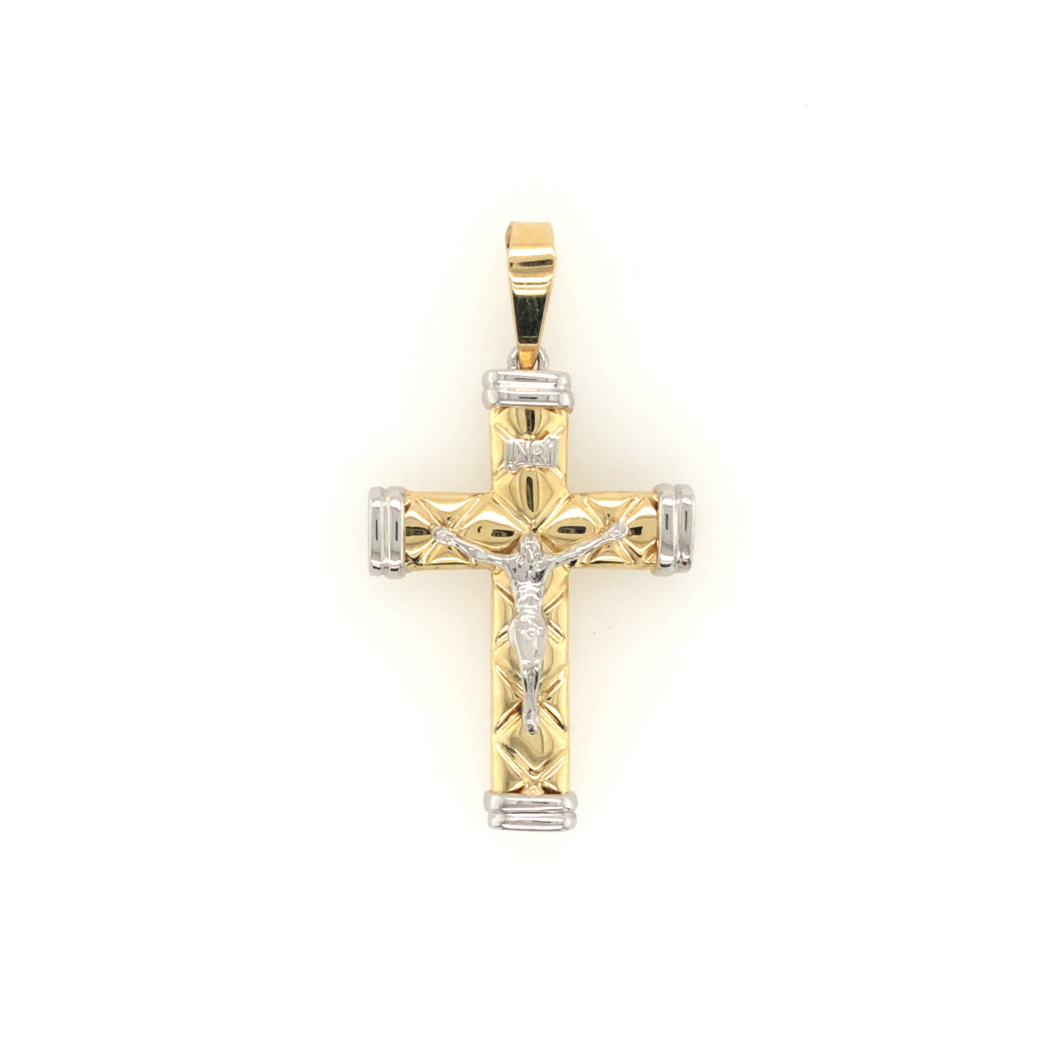 778832 14K 2 TONE 2'' X DESIGN WITH OVAL CAP EDGES CRUCIFIX