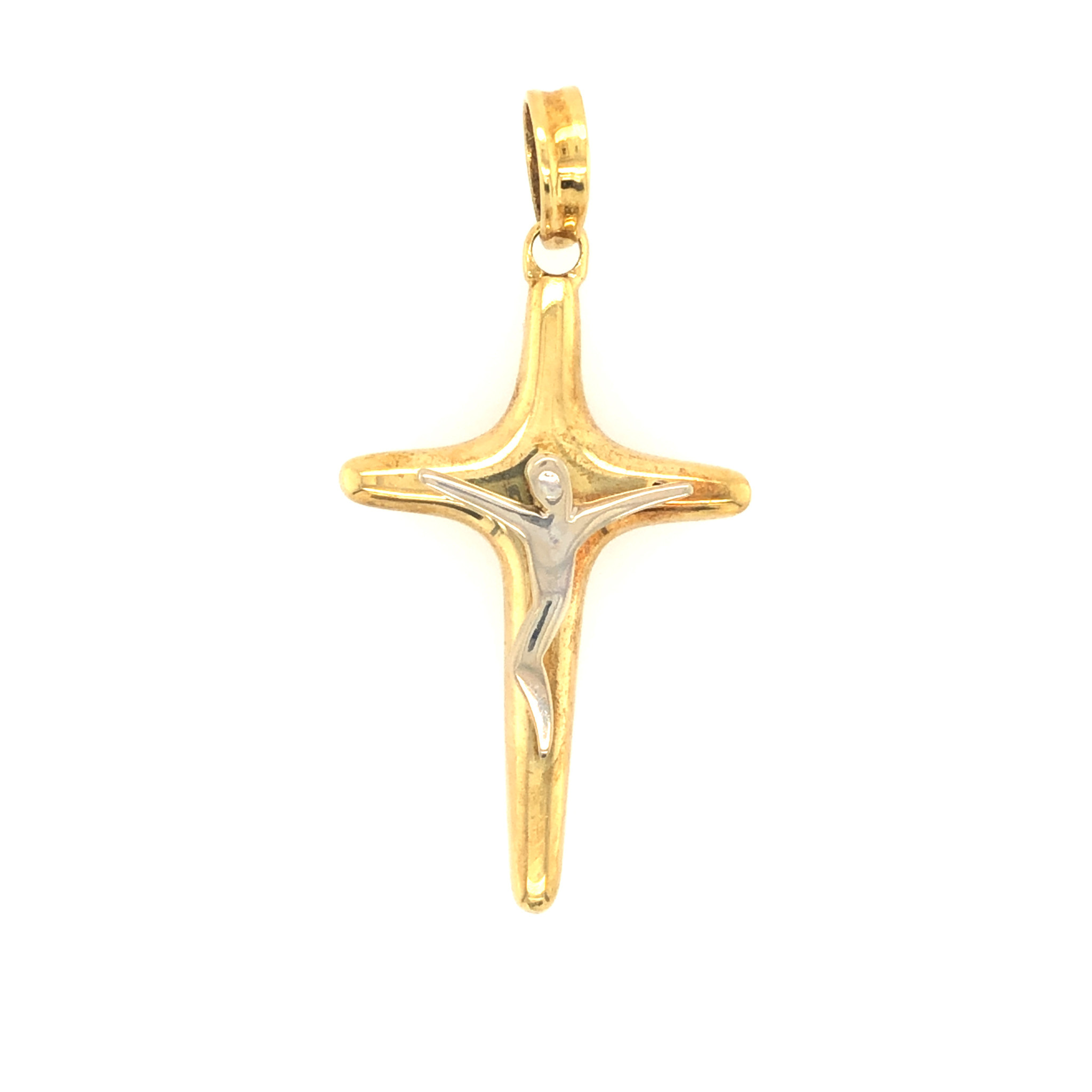 77248 18K 2 TONE MODERN STYLE CRUCIFIX