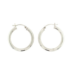 30346 14K WHITE GOLD 3MM 1'' PLAIN HIGH POLISHED HOOPS