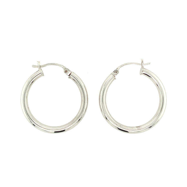 30346 14K WHITE GOLD 1" HIGH POLISHED TUBE STYLE HOOPS
