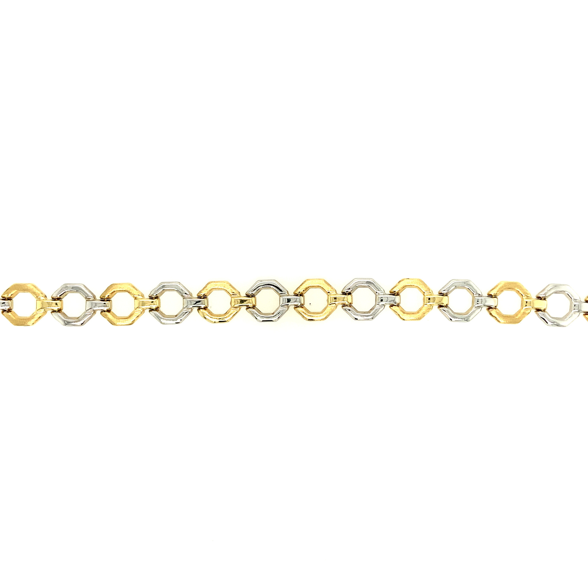 20047 14K 2 TONE OPEN HEXAGON BAR LINK MATTE AND HIGH POLISH BRACELET